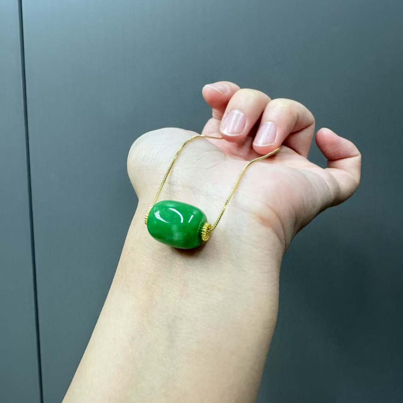 翡翠14k路路通吊坠带链子吊坠