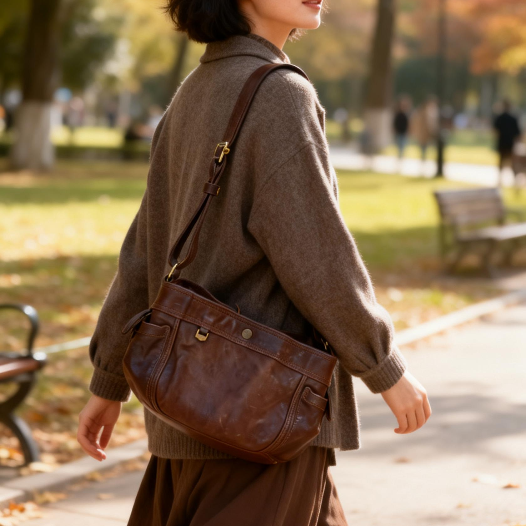 古舞植鞣马皮斜挎包25-35岁女士包耐磨复古韩版手提款【GW】