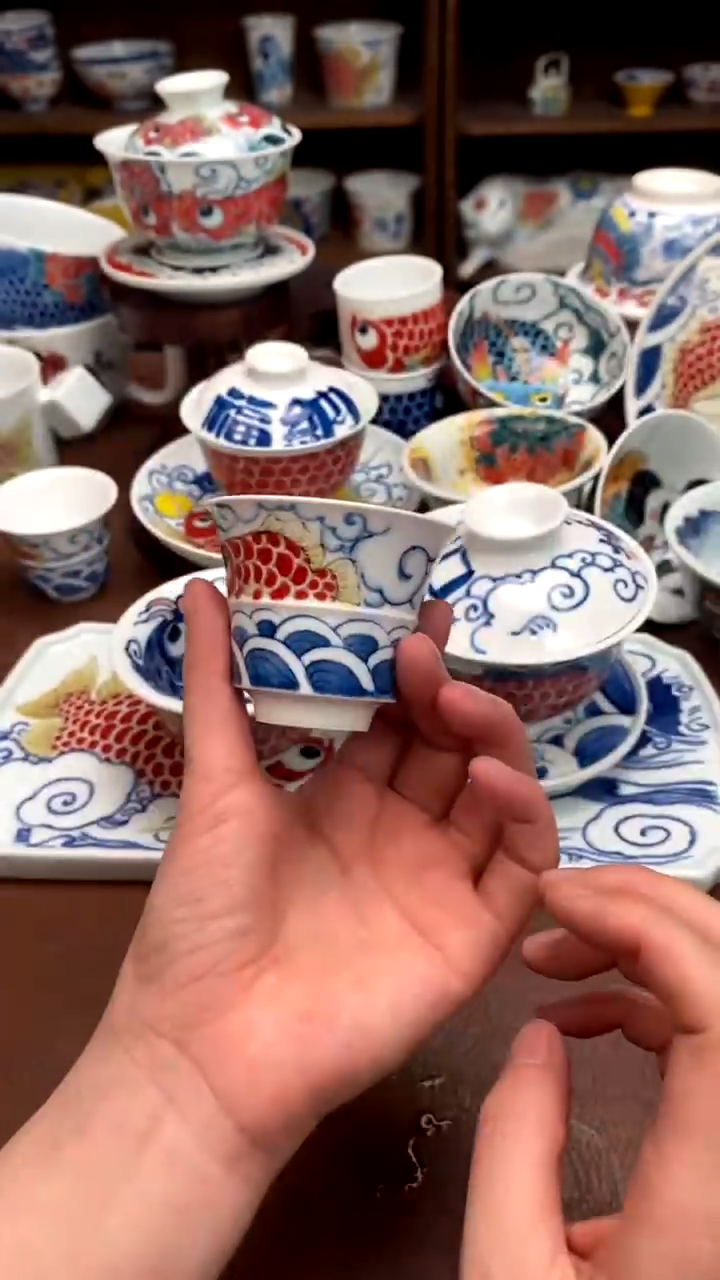 龙鱼竹节杯景德镇昨明陶瓷