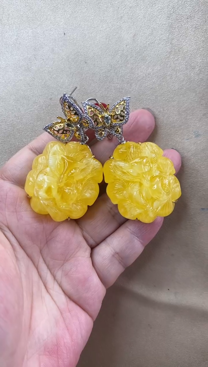 【闪购商品】琥珀耳饰银S925镶嵌耳环