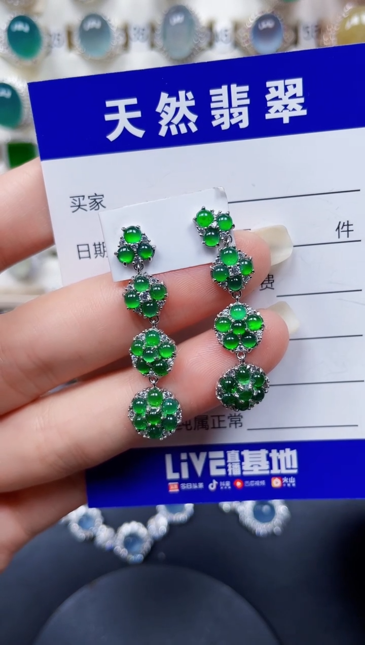 银S925镶嵌翡翠耳饰29