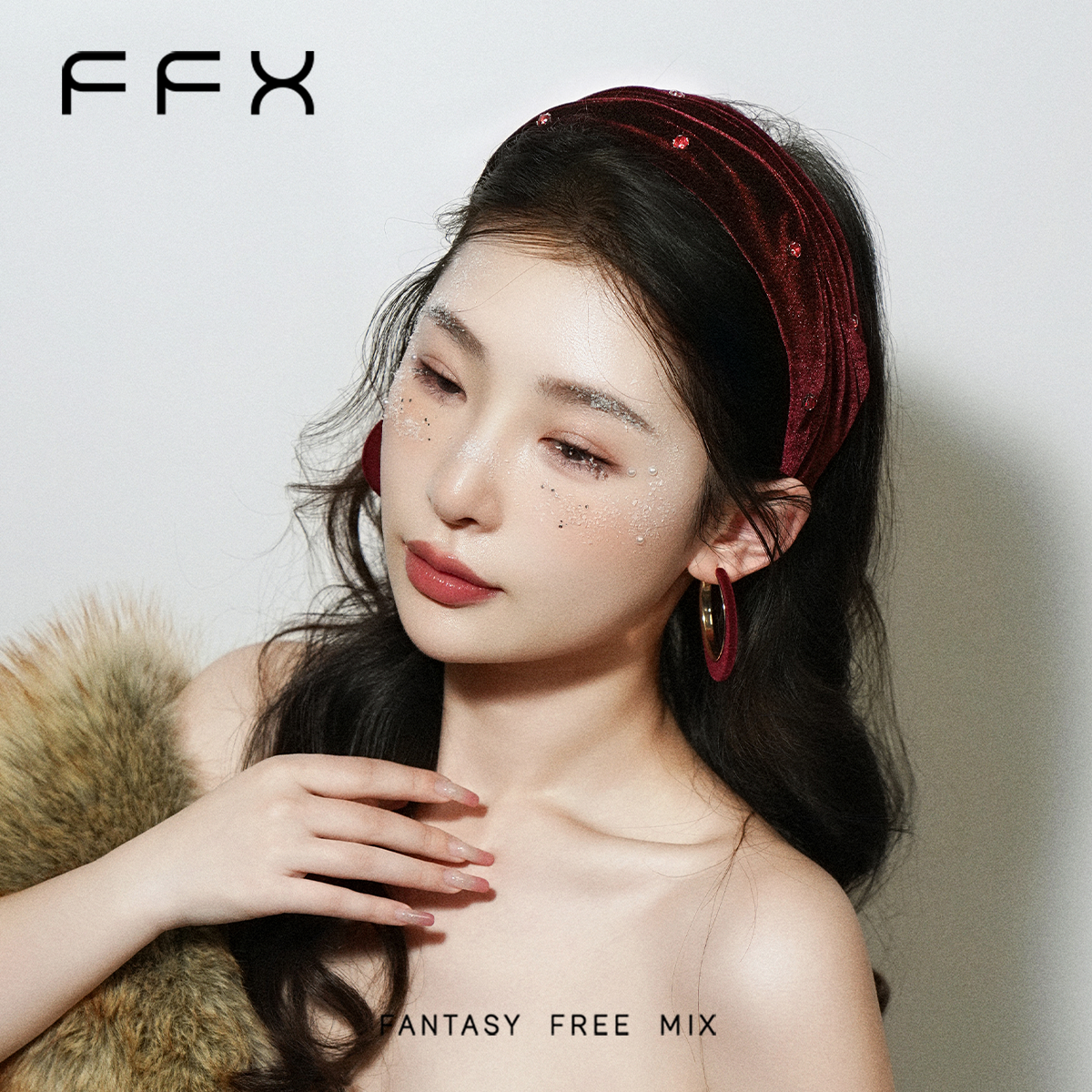 FFX弗弗西【玫瑰菲士】高级丝绒超闪酒红宽版包头发箍