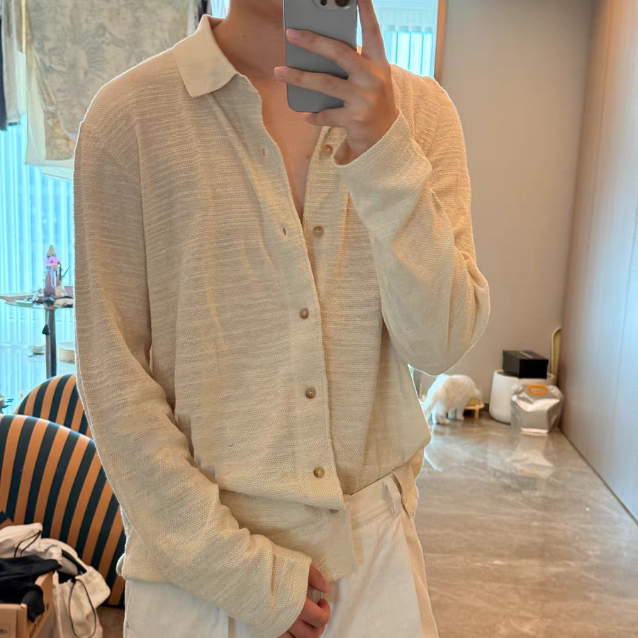 Huni Design 85棉15亚麻25FW新款小马老钱风刺绣针织衬衫Polo长袖