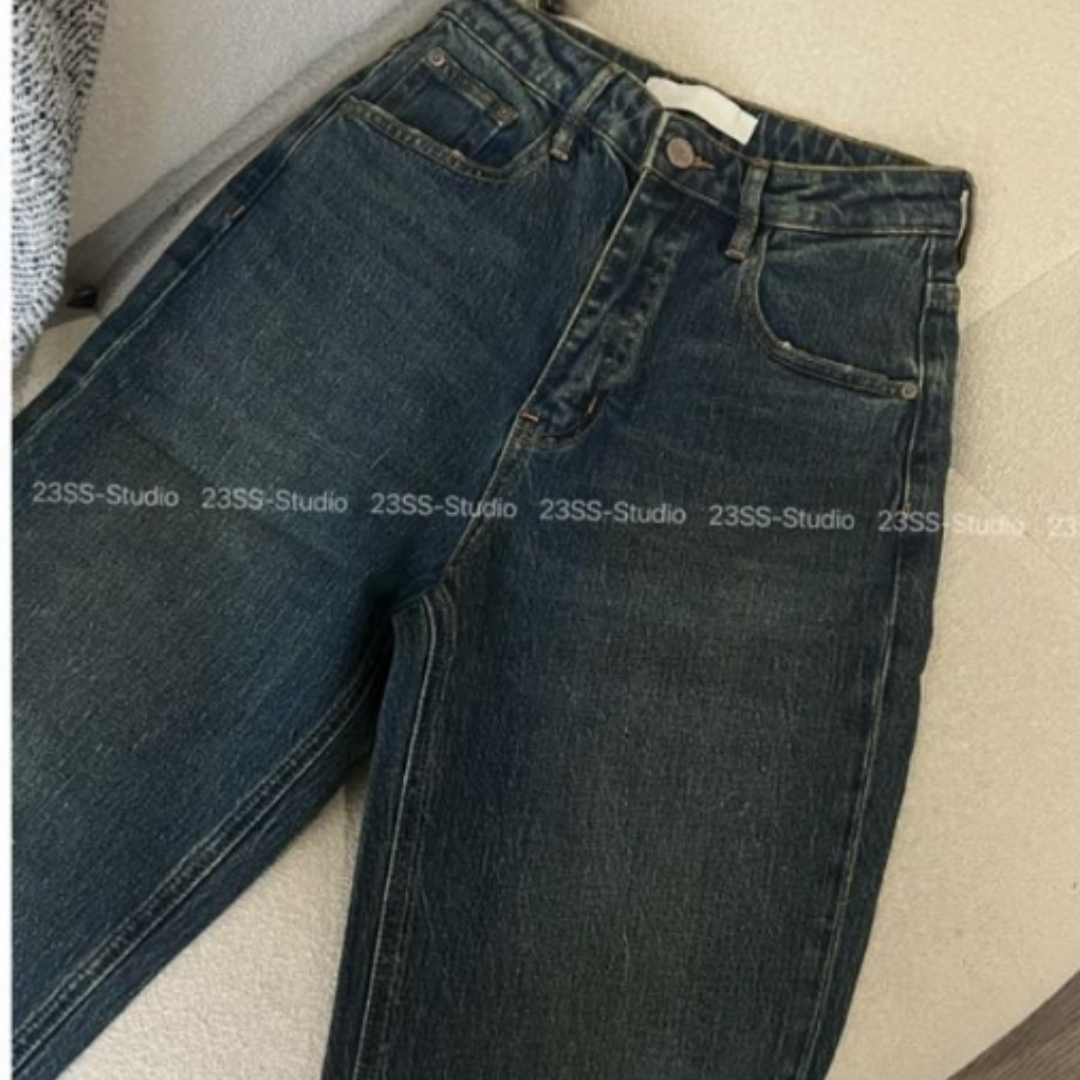 【娇娇私服订制】新款高腰休闲直筒百搭牛仔裤60329#