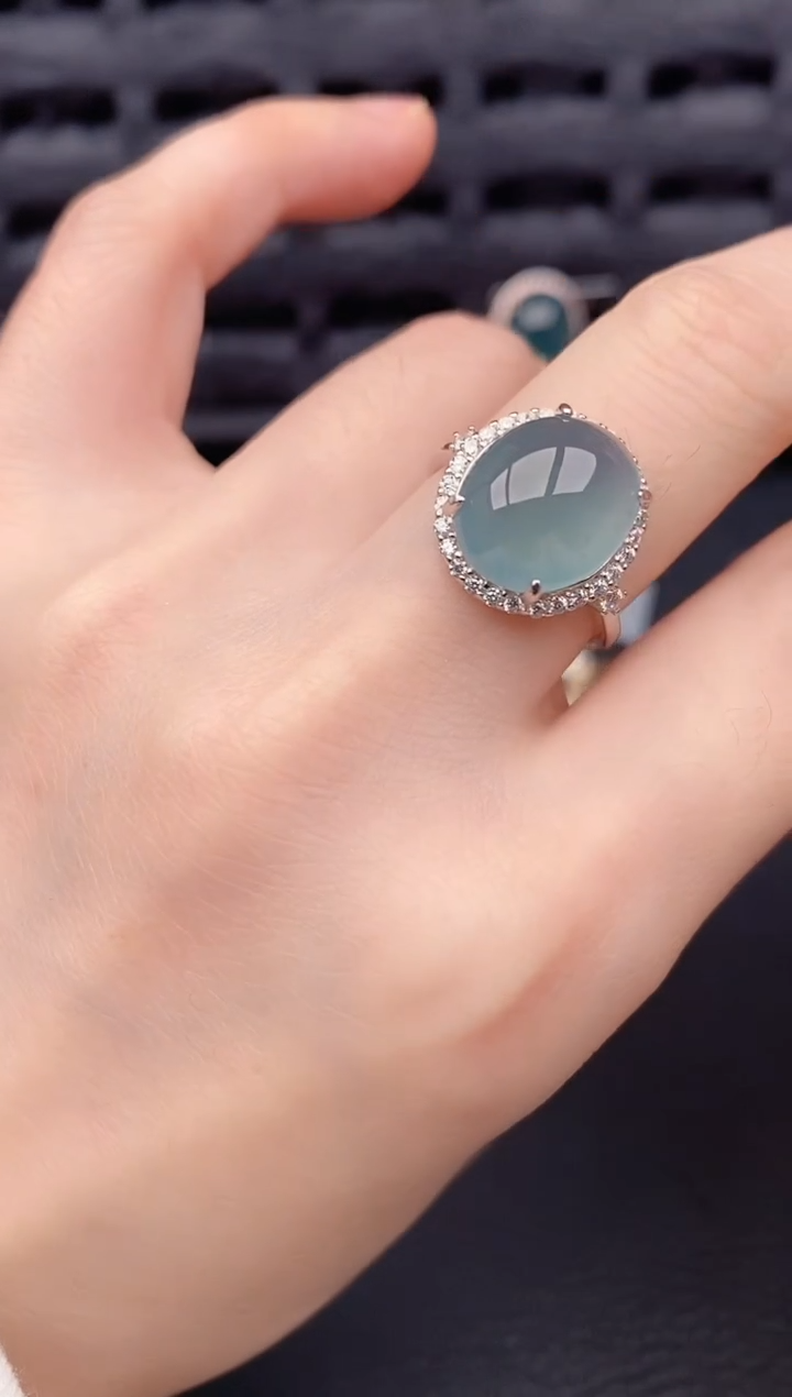 银S925镶嵌戒指翡翠天然a货翡翠347