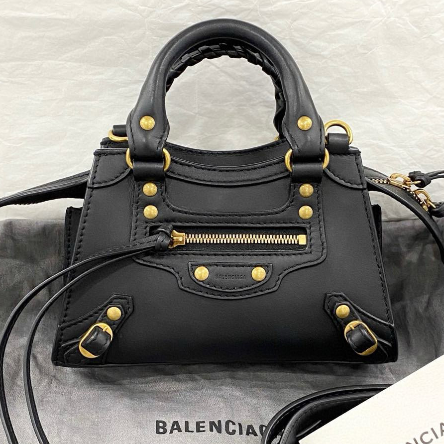 95新 Balenciaga/巴黎世家 黑金机车包 手提单肩斜挎包/7QH35243