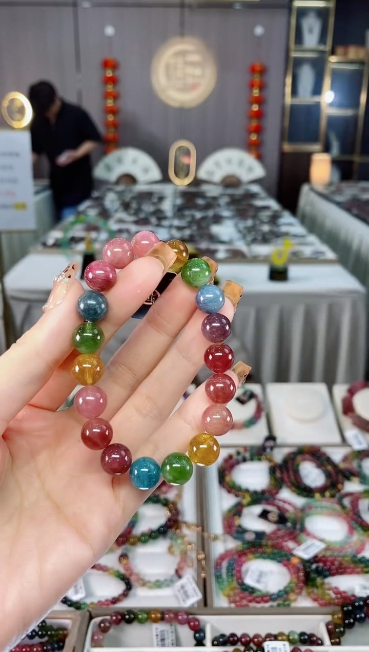 老矿碧玺色标彩虹冰体单圈手串10mm+未镶嵌碧玺dan多样性发货一条