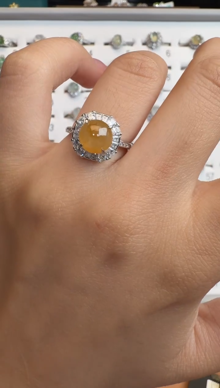 银S925镶嵌戒指翡翠通体925银镶缅甸A货翡翠戒指