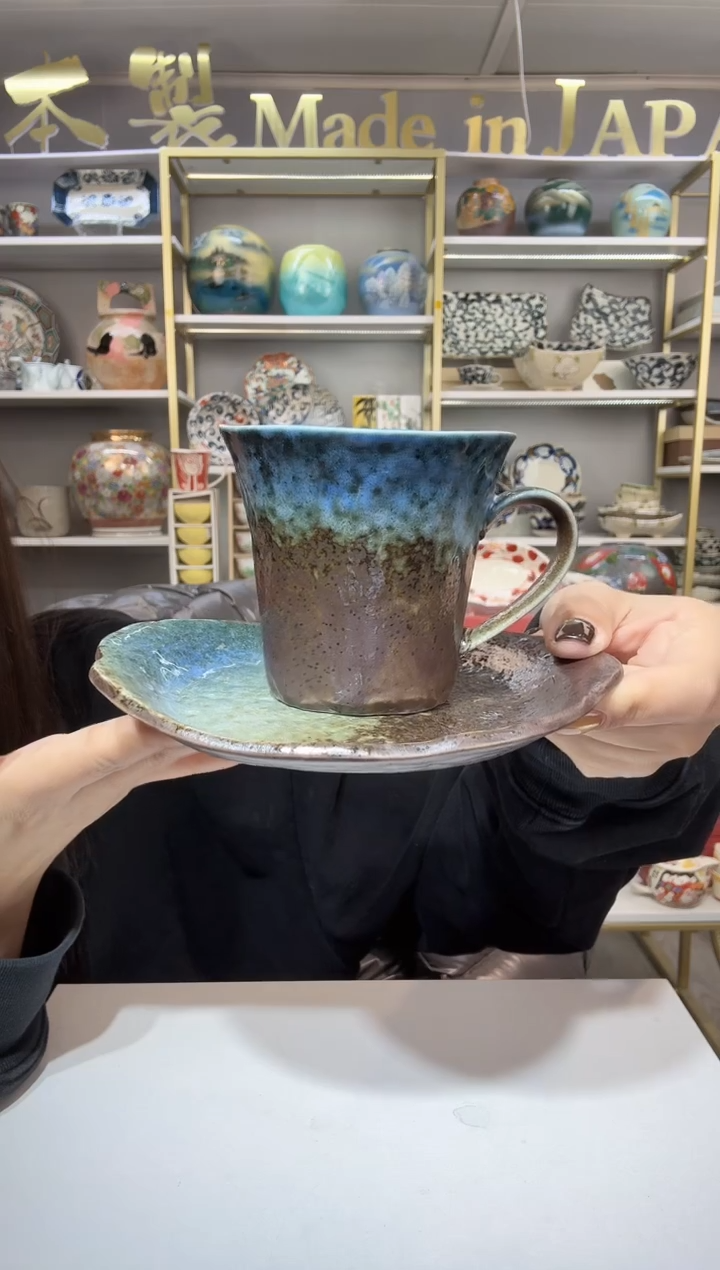 陶瓷咖啡杯一杯一碟蓝色