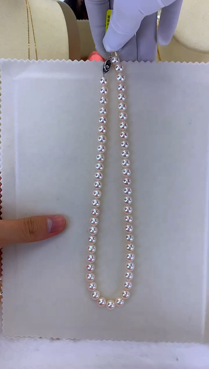 银S925镶嵌DA海水珍珠 GD270 7.5-8 akoya串链