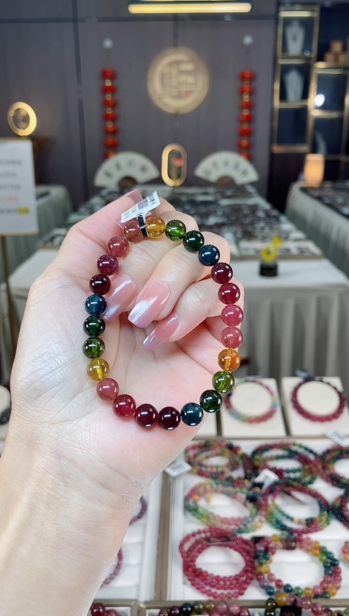 未镶嵌老矿碧玺色标彩虹单圈手串7mm+碧玺hon多样性发货一条