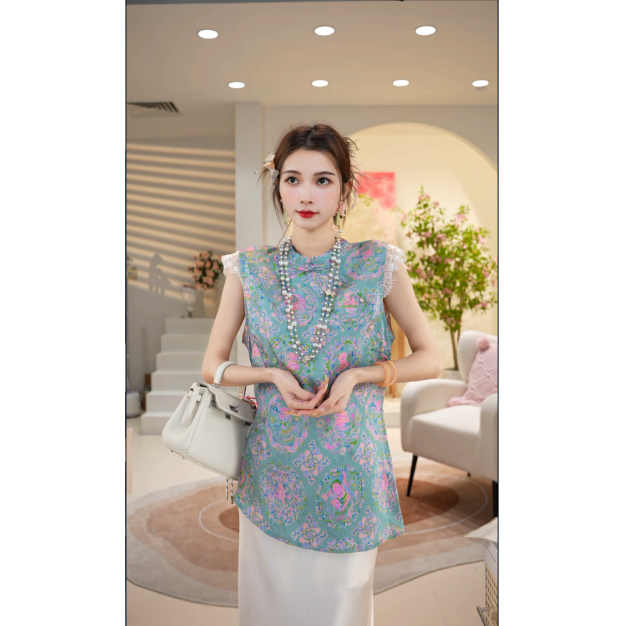 圆明十二生肖新中式国风斜襟提花气质短袖上衣小衫2025B3299 子涵