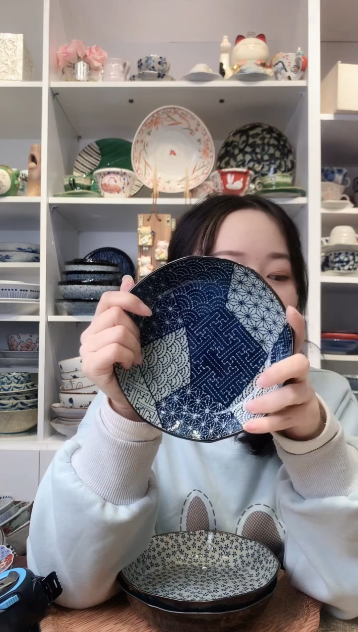 陶瓷古染唐草波涛深盘16cm