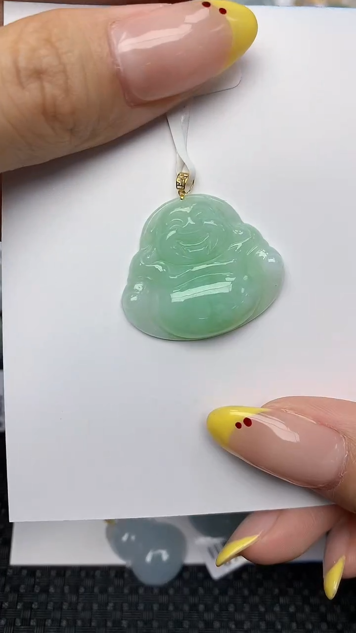 翡翠18K金镶嵌项链天然翡翠A货