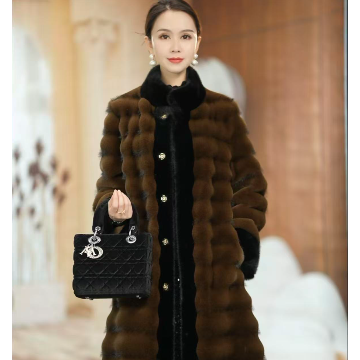 【洛十七专属】2025新款小龙猫拼接外套貂绒大衣长115