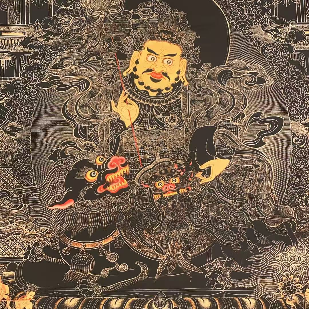 精美唐卡黑金财宝天王tk16010
