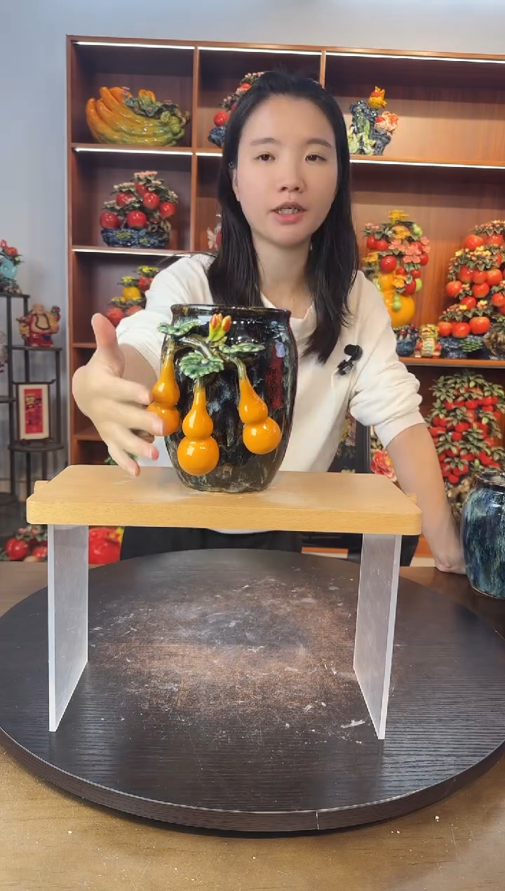 陶瓷17公分高葫芦花瓶