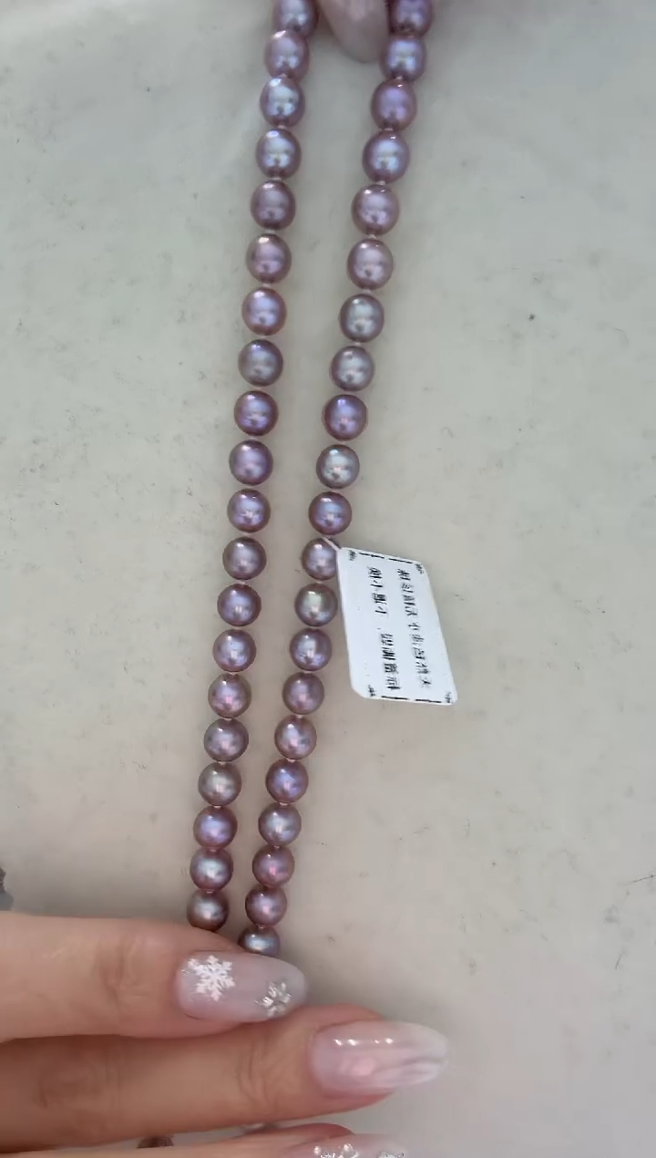 颈饰银S925镶嵌淡水珍珠浓紫 无核 6.3-7.3