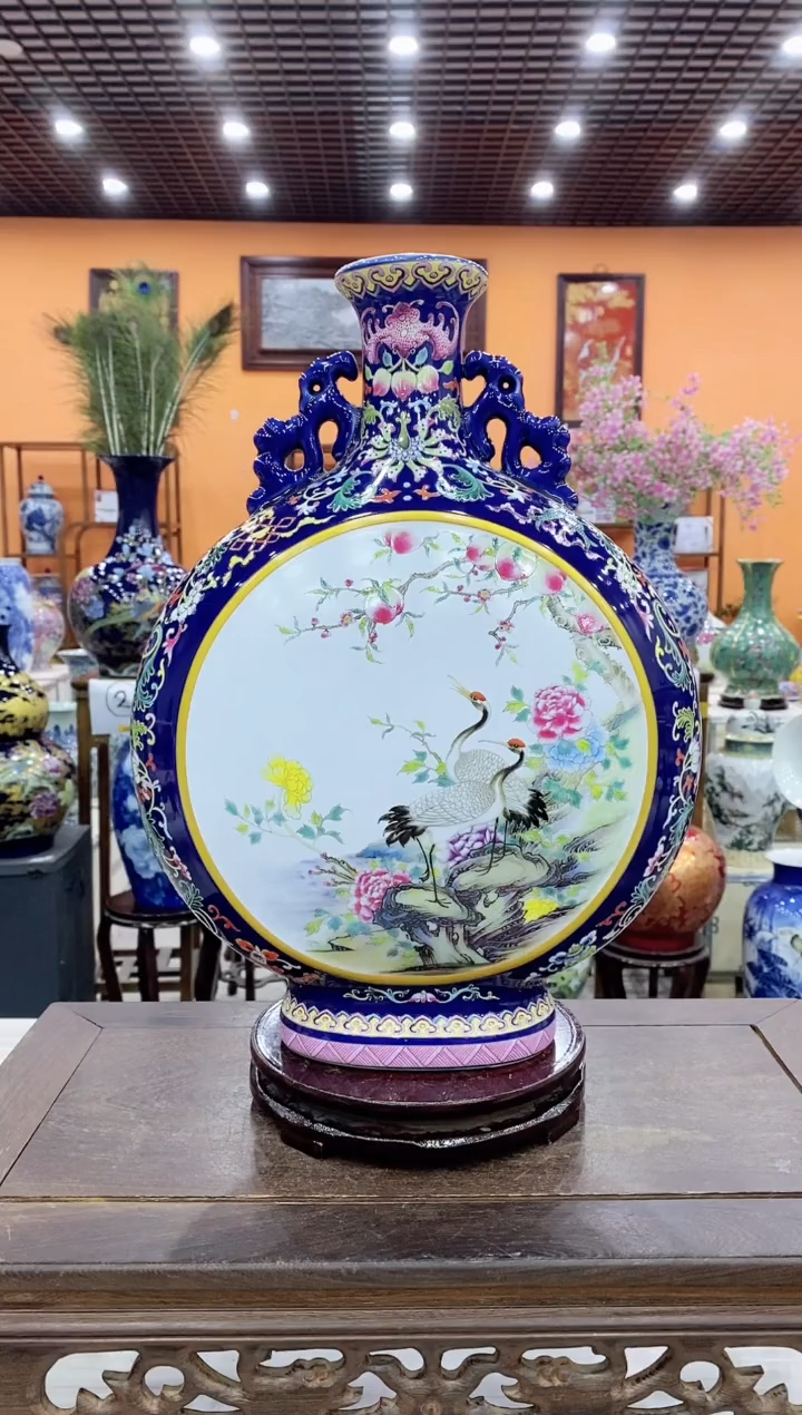 摆件景泰蓝双耳抱月樽+旋转底座