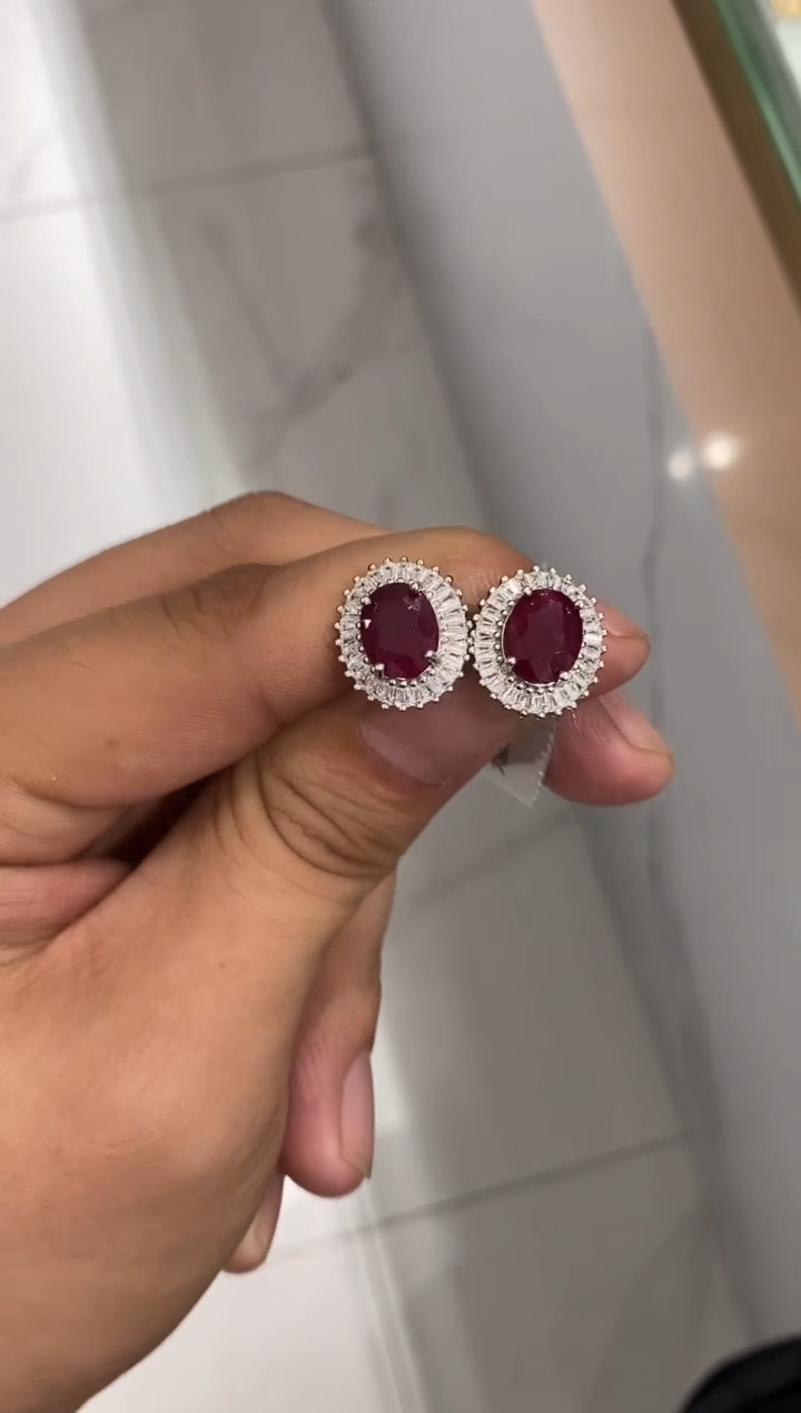 银S925镶嵌耳饰红宝石耳钉