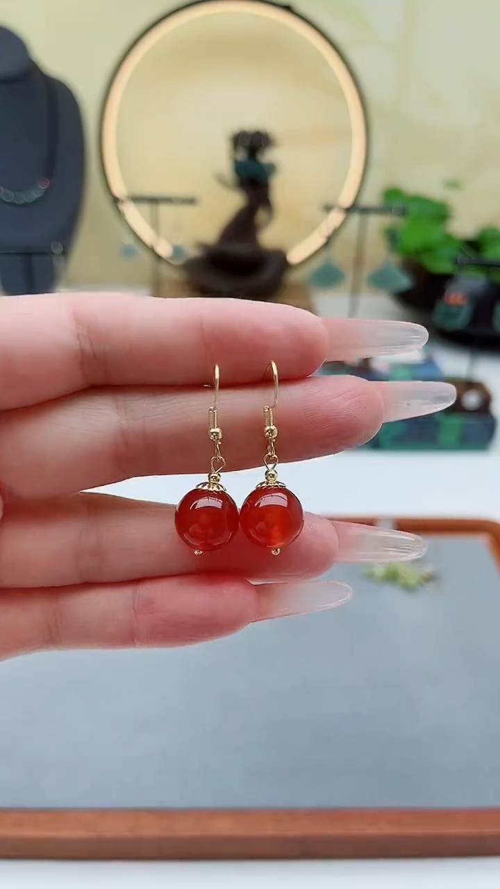 未镶嵌耳钉玛瑙/玉髓00红色12m单株