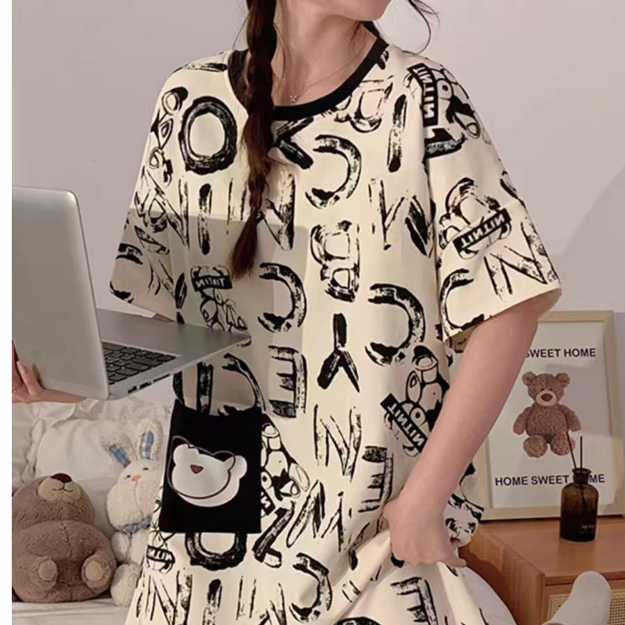 睡衣网红休闲薄款宽松卡通甜美雪丝