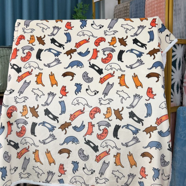 F8 1.8*2m毛毯白色猫咪卡通-加厚-秋冬空调-床上用毯