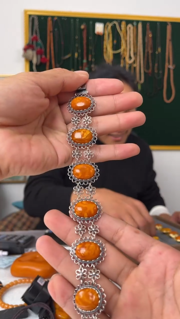 【闪购商品】蜜蜡手链银S925镶嵌噶玛家