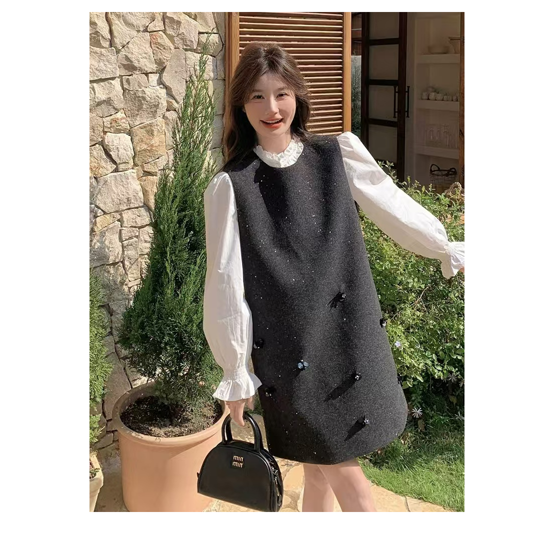 玲玲服饰·【2819】衬衣➕背心裙二件套