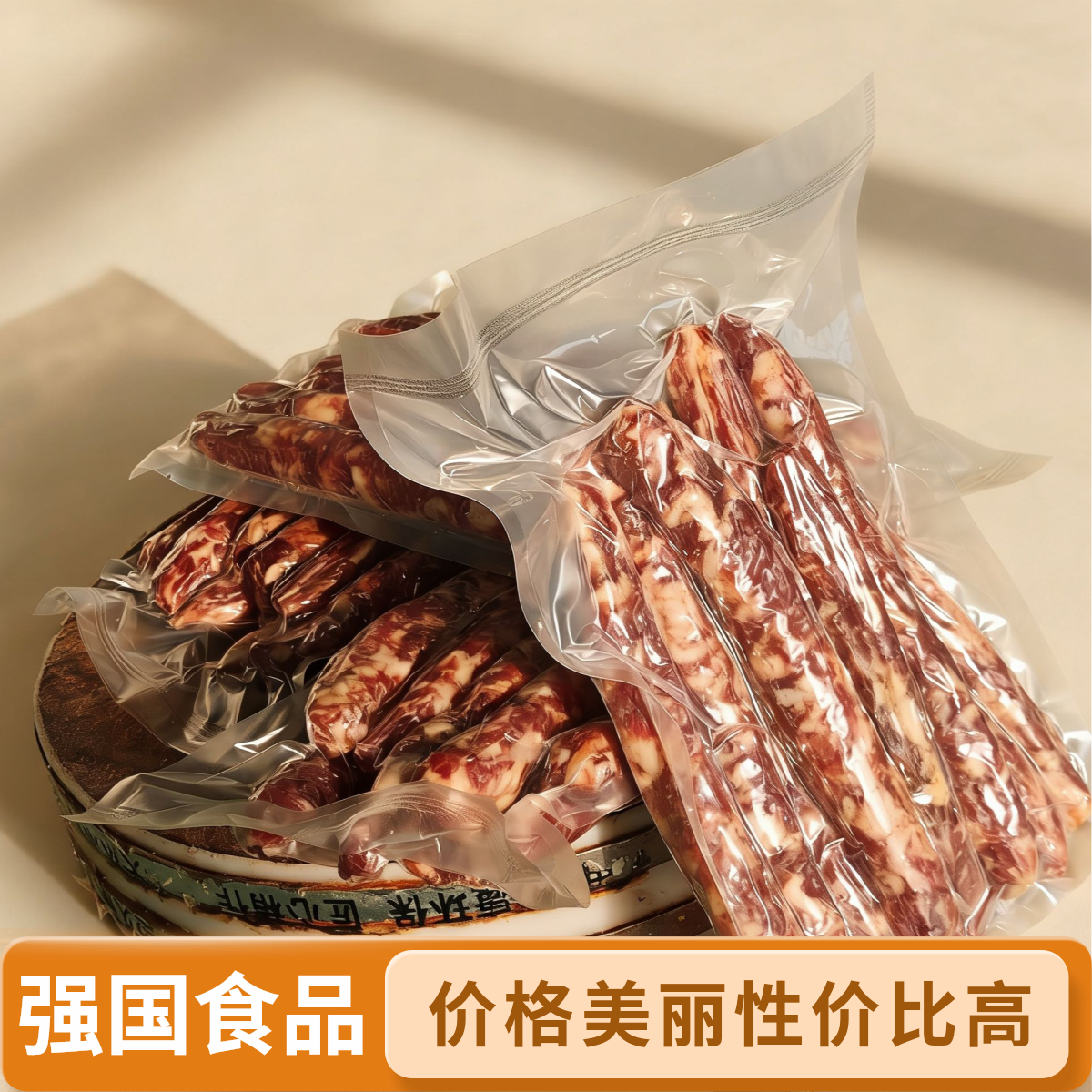 【强国食品】农家黑毛猪肉香肠手工灌制自然晾晒