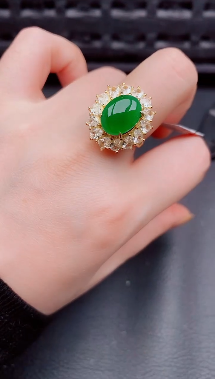 【闪购商品】翡翠戒指银S925镶嵌天然a货翡翠454
