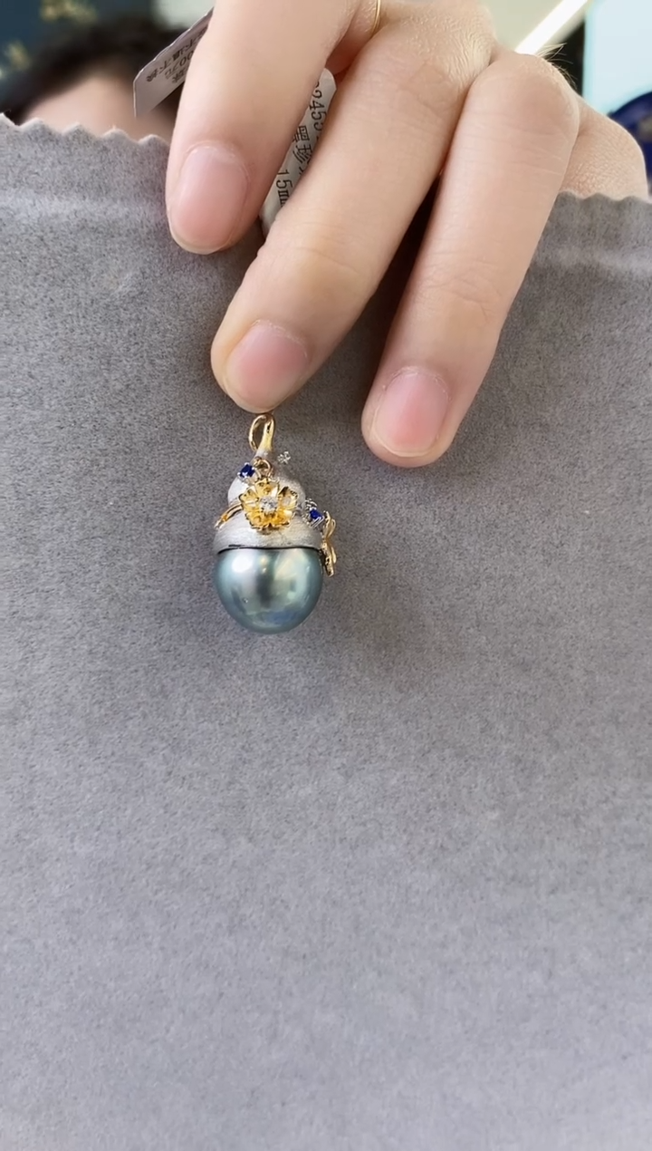 【闪购商品】海水珍珠吊坠(不含链)银S925镶嵌14-15海水珍珠吊坠