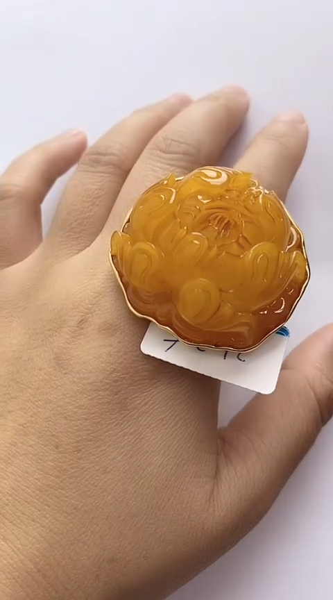 【闪购商品】琥珀裸石银S925镶嵌蜜蜡戒指