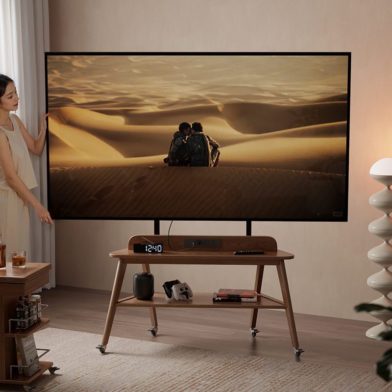 木屋记实木可移动电视机柜茶几组合小户型客厅落地家用电视机支架