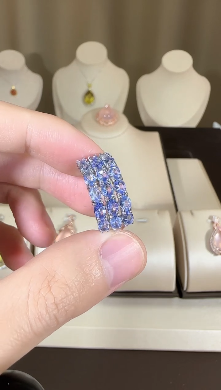 【闪购商品】坦桑石戒指银S925镶嵌排戒