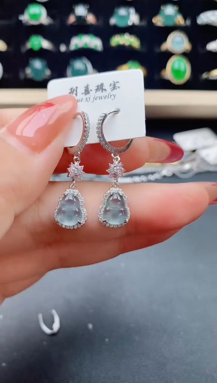 【闪购商品】翡翠耳饰银S925镶嵌5850580
