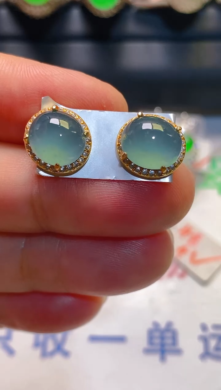 翡翠银S925镶嵌耳饰天然