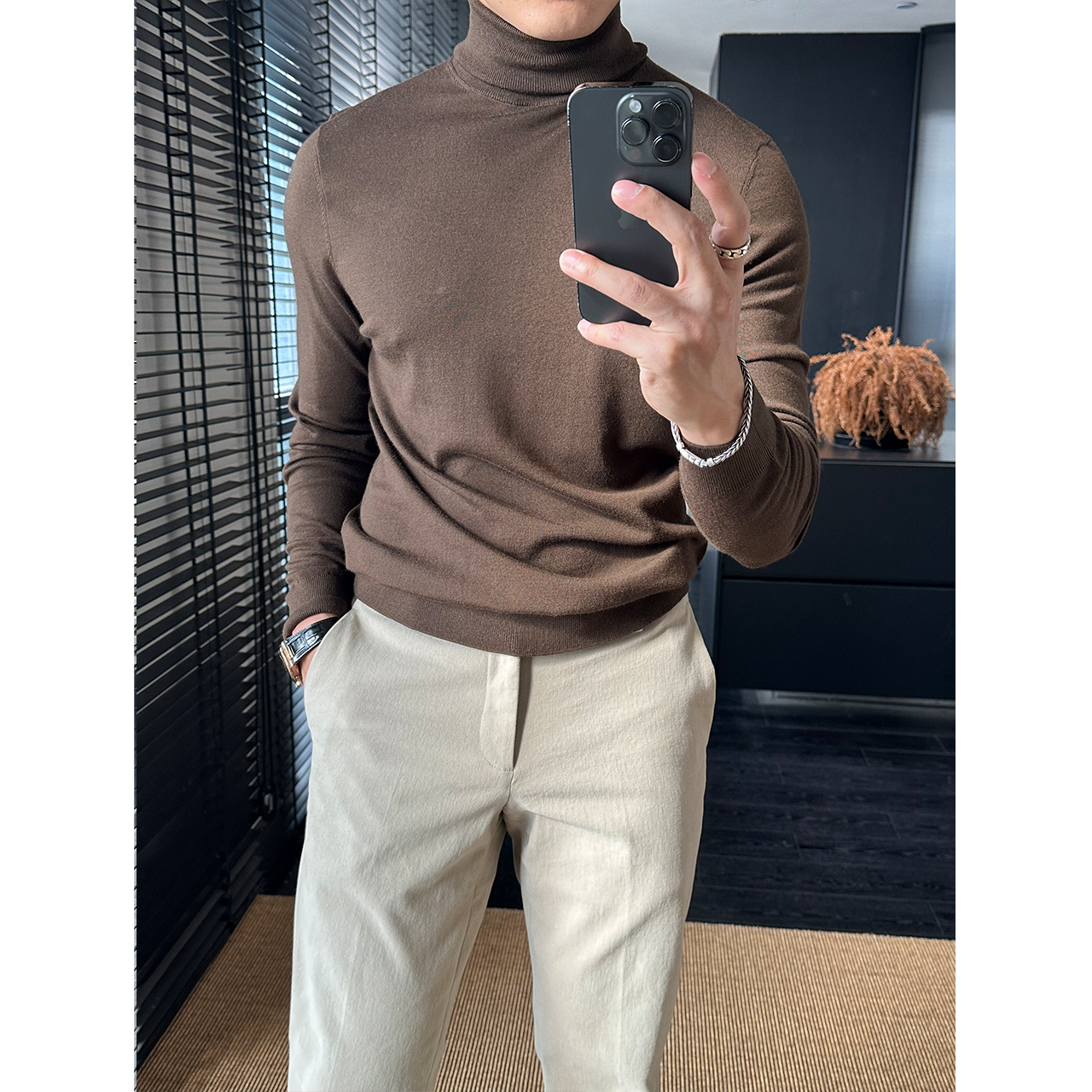 DAN LANG 493# 可翻高领羊毛混纺针织衫