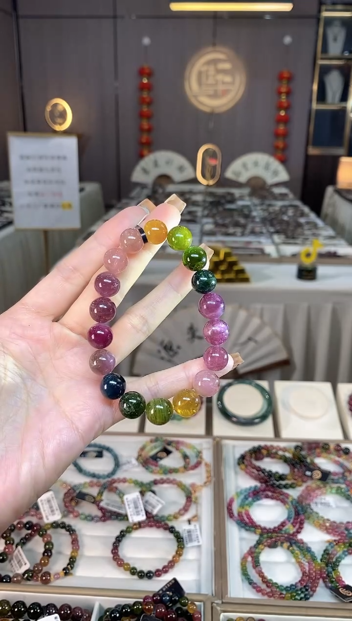 未镶嵌老矿碧玺色标彩虹单圈手串11mm+碧玺dan多样性发货一条