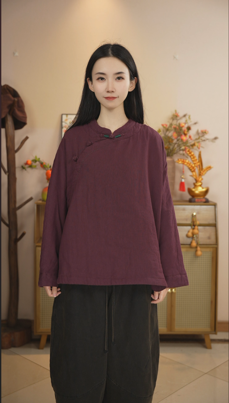 设计款斜襟盘扣棉服 MQ01