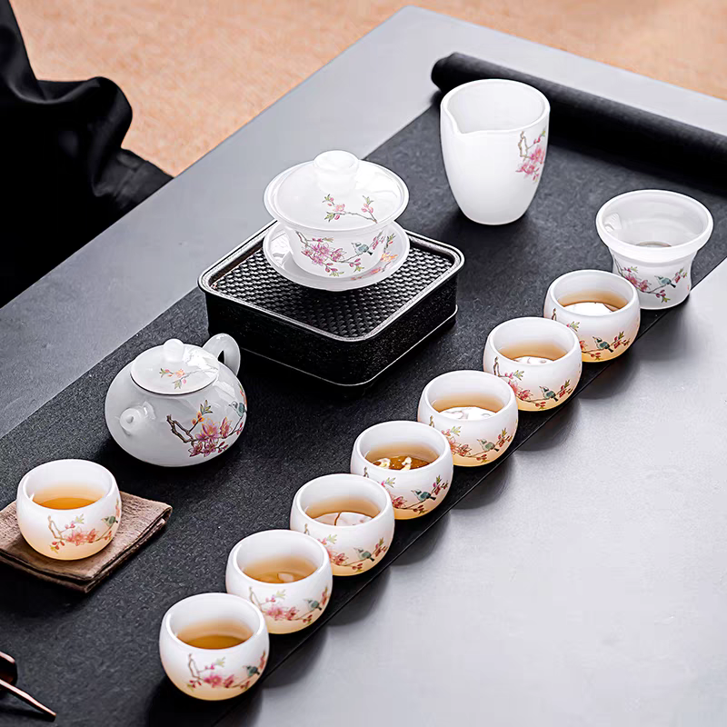 喜上眉梢琉璃茶具套装家用高档送礼功夫三才盖碗西施壶茶杯礼盒装