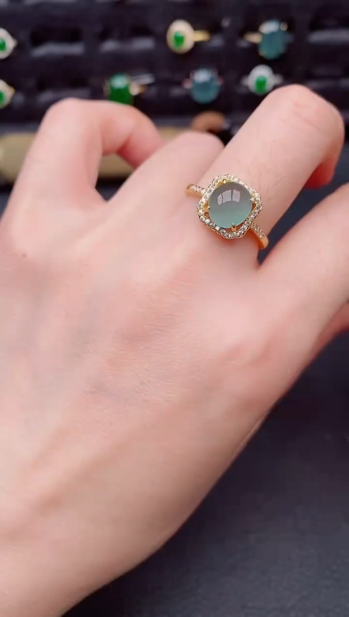 银S925镶嵌戒指翡翠天然a货翡翠150