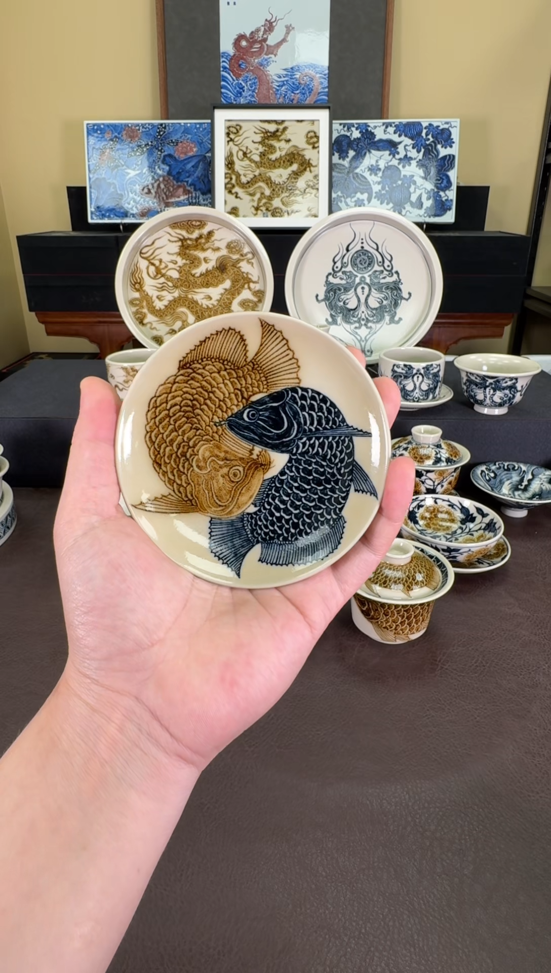 【闪购商品】二号釉金龙鱼纹杯垫