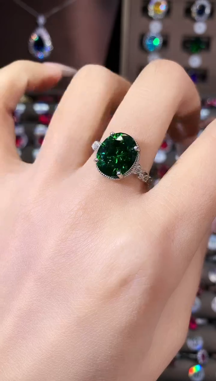 无925银莎弗莱绿色戒指