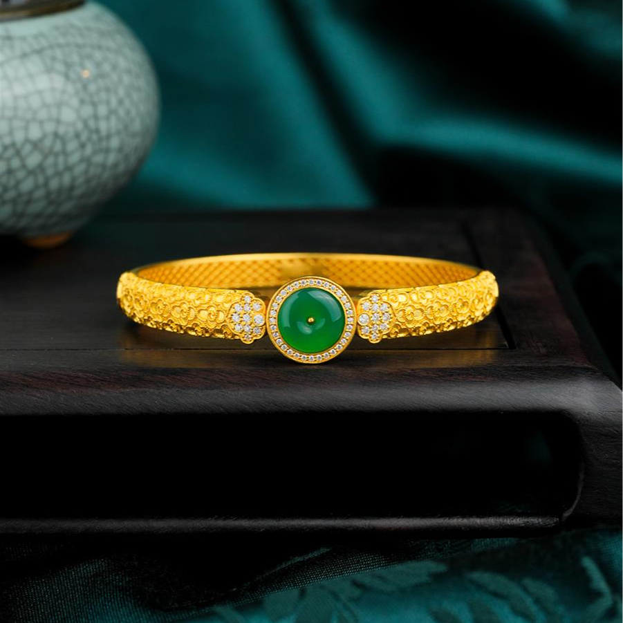 ZOCAI/佐卡伊【传世之美】古法黄金足金999富贵如意祥云平安扣手镯