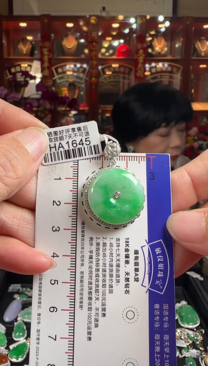 【闪购商品】翡翠颈饰18K金镶嵌HA1645冰绿平安扣