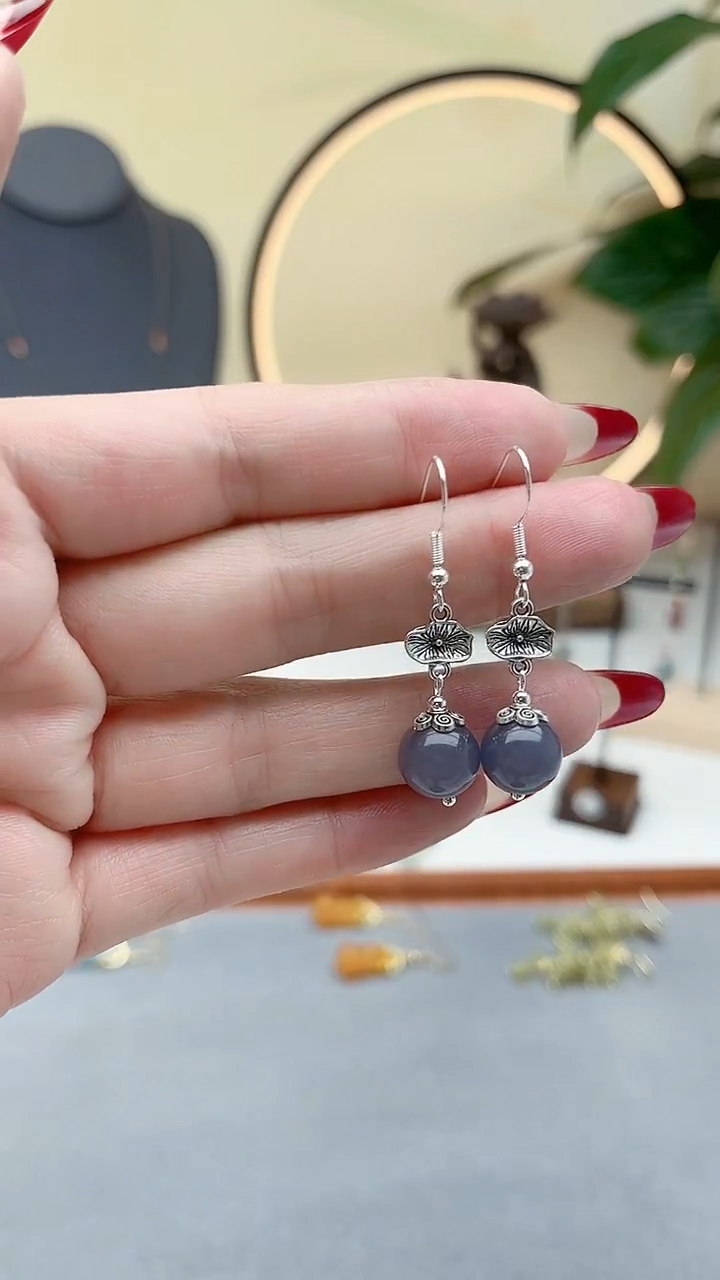 未镶嵌耳饰玛瑙/玉髓00荷叶燕子色