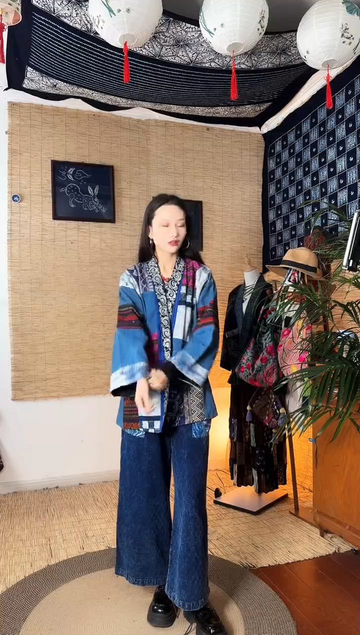 【闪购商品】设计师款蓝拼接开衫外套