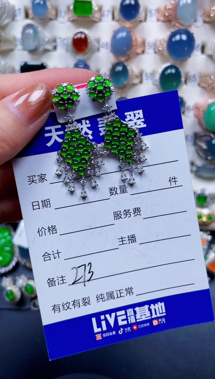 银S925镶嵌翡翠耳饰273