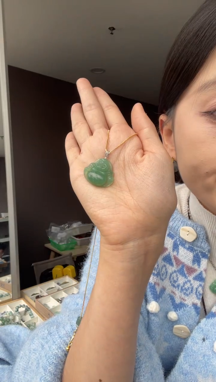 吊坠(不含链)18K金镶嵌翡翠大*家天然缅甸A货翡翠